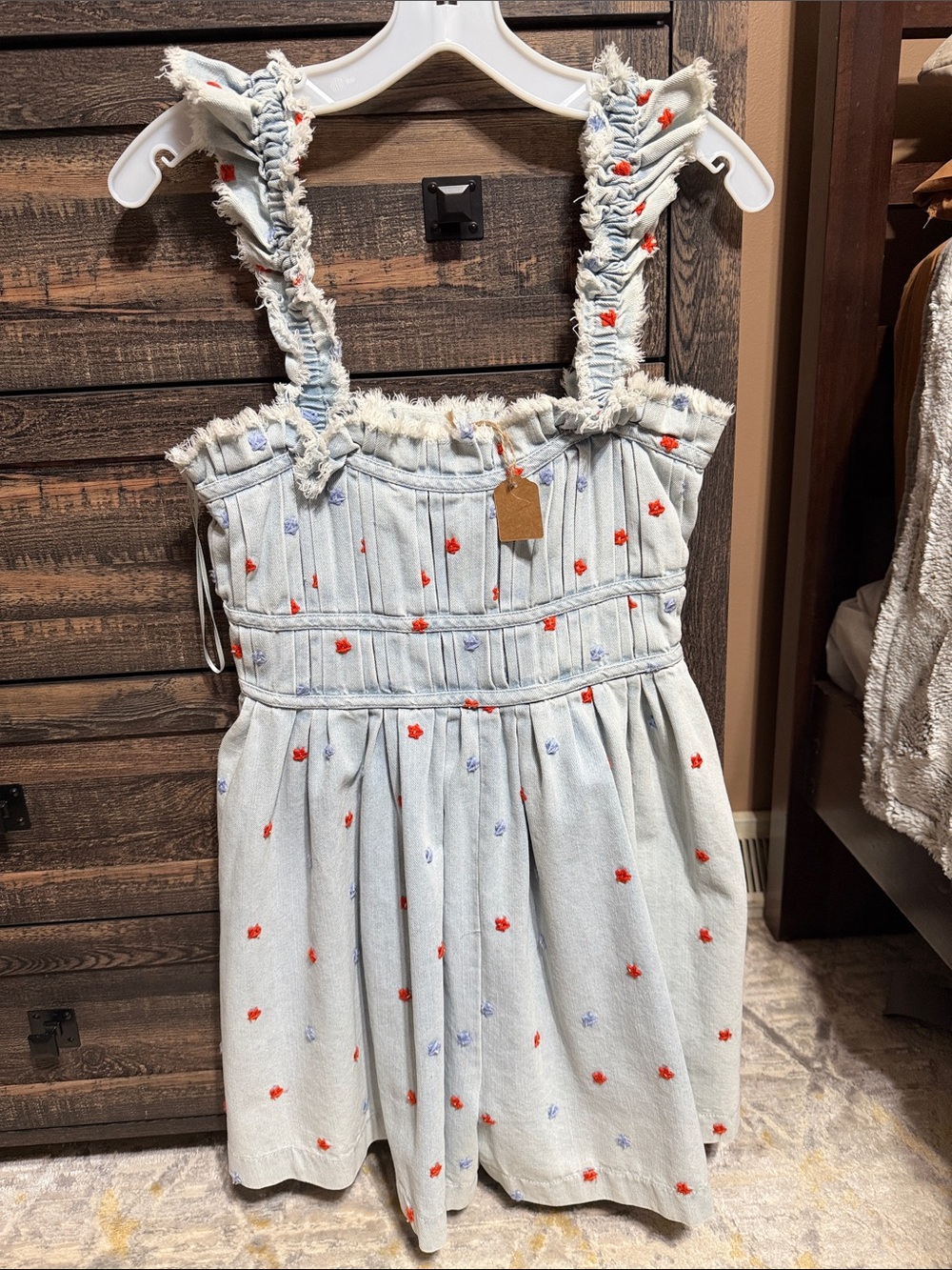 Peach Love Jean Romper with Stars - Picture 1 of 4